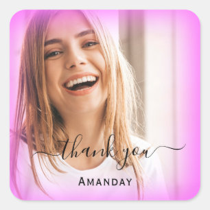 Adesivo Quadrado Obrigado Nome Quadro Rosa.  Foto  Doce 16 Anos