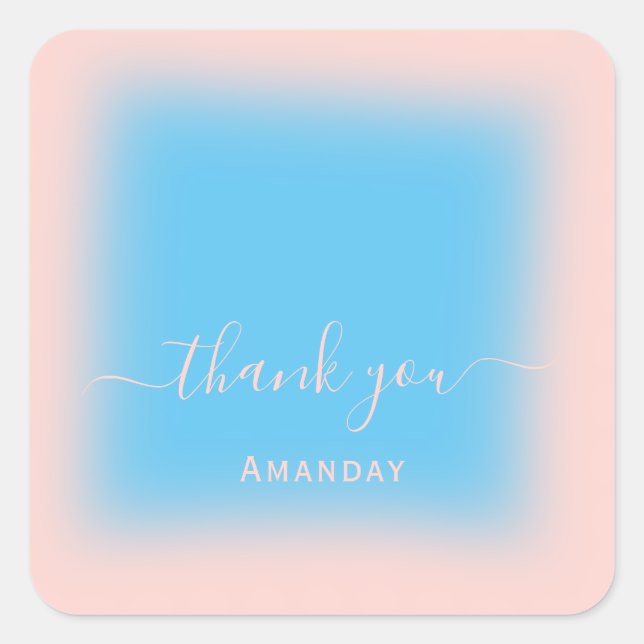 Adesivo Quadrado Obrigado Nome Rosa Oceano Pastel Noiva Sweet16 (Frente)