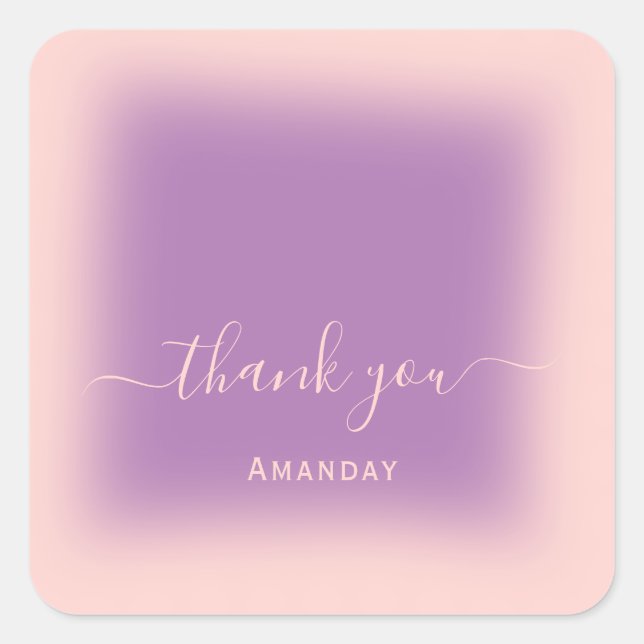 Adesivo Quadrado Obrigado Nome Rubor Violeta Noiva Sweet16 (Frente)