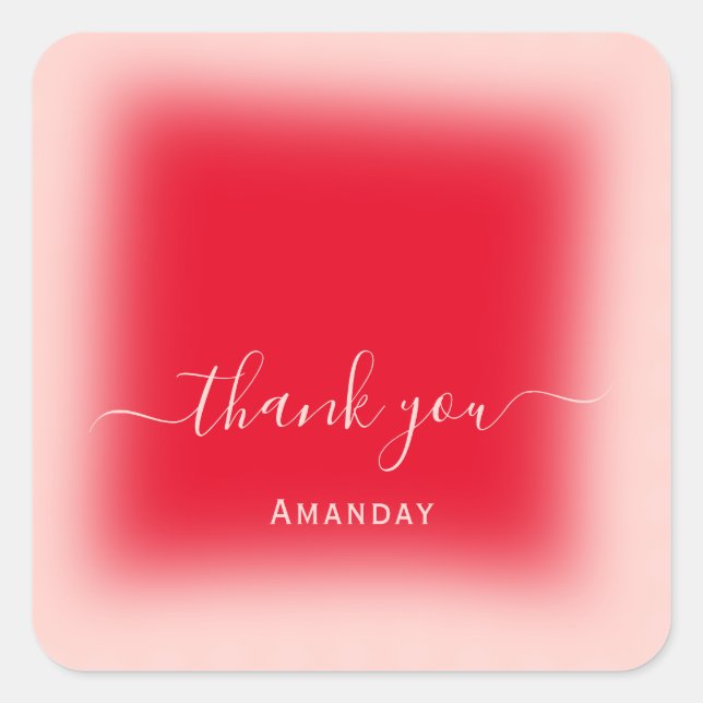 Adesivo Quadrado Obrigado Nome Vermelho Rosa Casamento Sweet16 (Frente)