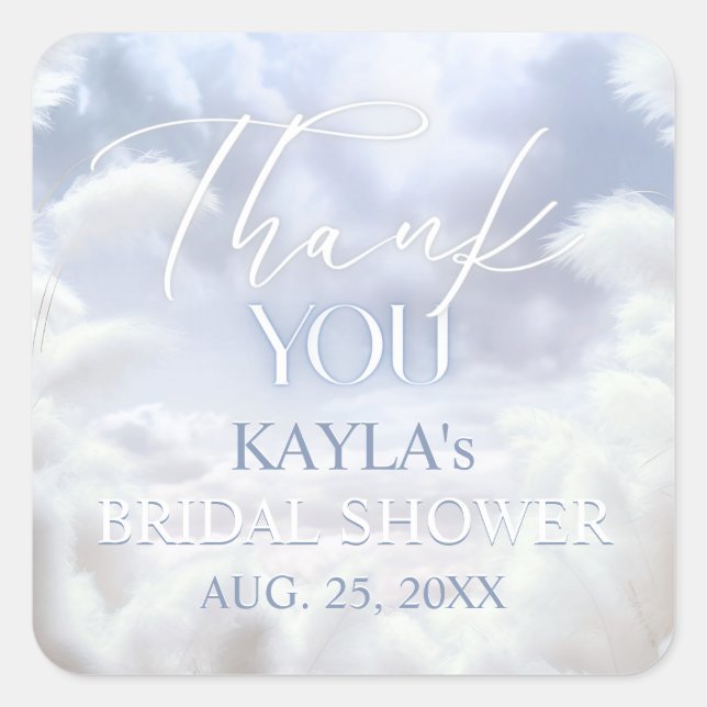 Adesivo Quadrado Obrigado Nove Nuvens 9 Chuveiro de Noiva Pampas (Frente)