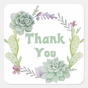 Adesivo Quadrado Obrigado O Suculento Verde E Cactus Floral Wreath
