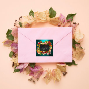 Adesivo Quadrado Obrigado os rosas verdes da cerceta Dourado da