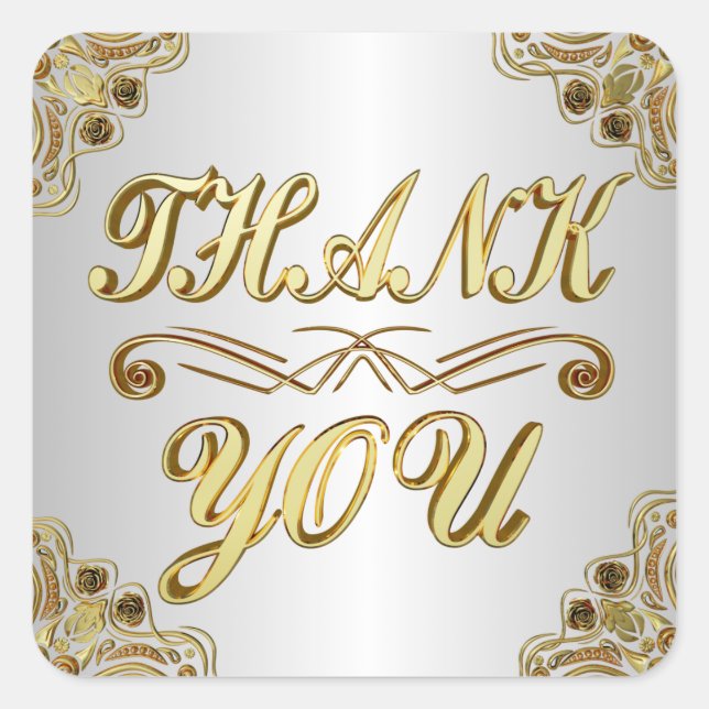 Adesivo Quadrado OBRIGADO Ouro Clássico e Elegante Prata (Frente)