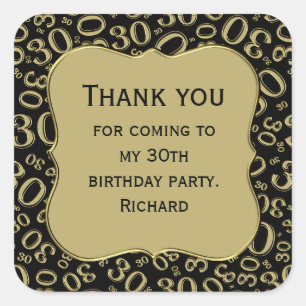 Adesivo Quadrado Obrigado: Padrão aniversário de 30 anos preto/Dour