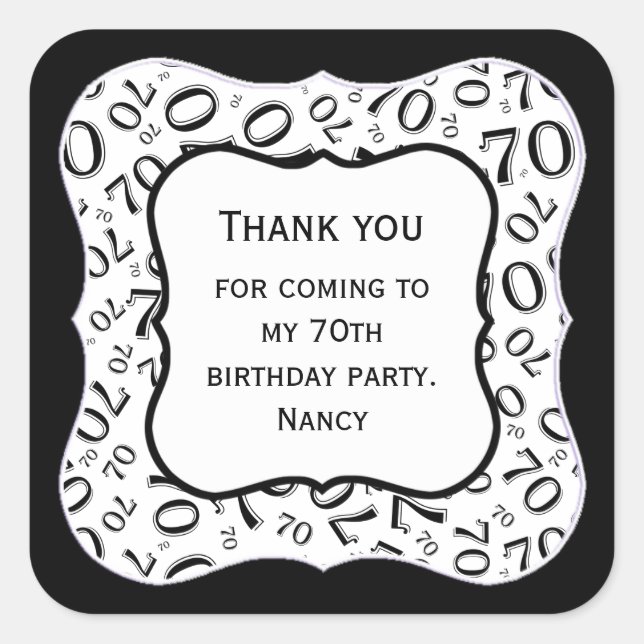 Adesivo Quadrado Obrigado: Padrão Preto/Branco 70 - Colchete (Frente)