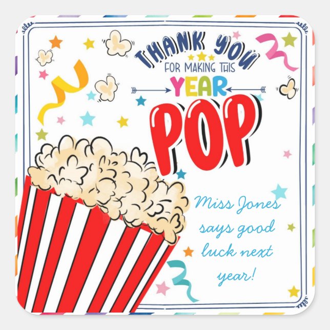 Adesivo Quadrado obrigado para você para fazer este ano, classe pop (Frente)