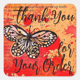 Adesivo Quadrado Obrigado Pelo Seu Pedido De Cotovelinha Borboleta 