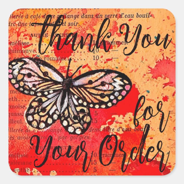 Adesivo Quadrado Obrigado Pelo Seu Pedido De Cotovelinha Borboleta  (Frente)