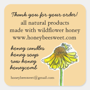 Adesivo Quadrado Obrigado Pelo Seu Pedido Querida Bee Wildflower