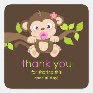 Adesivo Quadrado Obrigado pequeno bonito da menina do macaco você