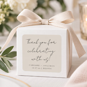 Adesivo Quadrado Obrigado Personalizado Casamento Nome Marfim Creme