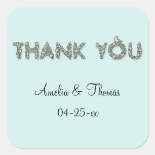 Adesivo Quadrado Obrigado personalizado você floral
