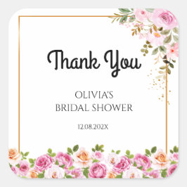 Adesivo Quadrado Obrigado Petals e Prosecco Floral Chá de Noiva