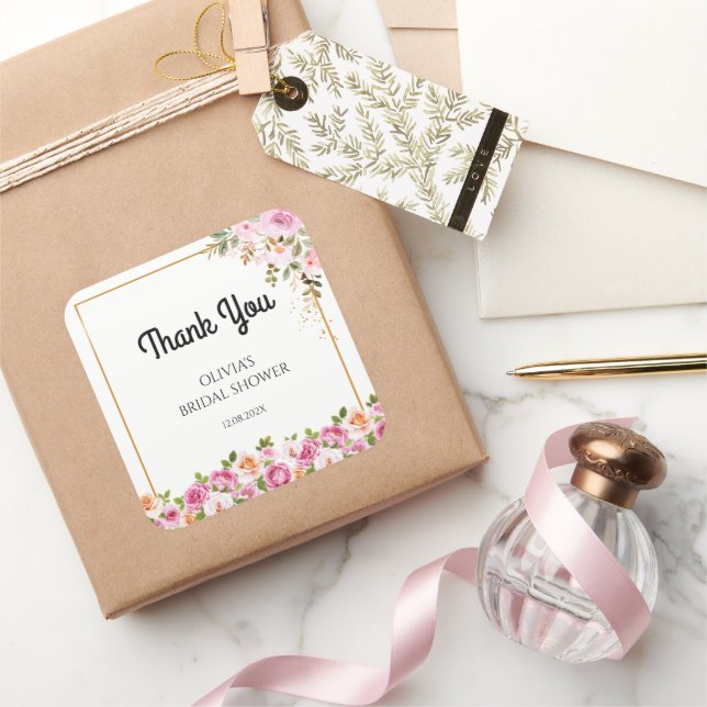 Adesivo Quadrado Obrigado Petals e Prosecco Floral Chá de panela (Presentear)