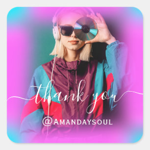 Adesivo Quadrado Obrigado Photo Hot Pink Holograph Singer DJ Music