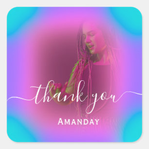 Adesivo Quadrado Obrigado Photo Neon Pink Holograph Singer Music DJ
