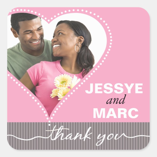 Adesivo Quadrado Obrigado pontilhado da foto do coração você pica (Frente)