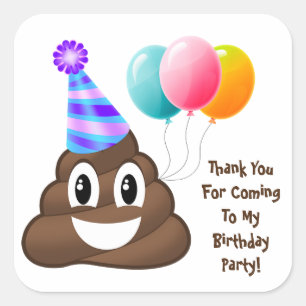 Adesivo Quadrado Obrigado, Poop Personalizado Emoji Birthday Sticke