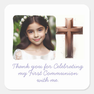 Adesivo Quadrado Obrigado por Celebrar minha comunhão de 11 ruas co