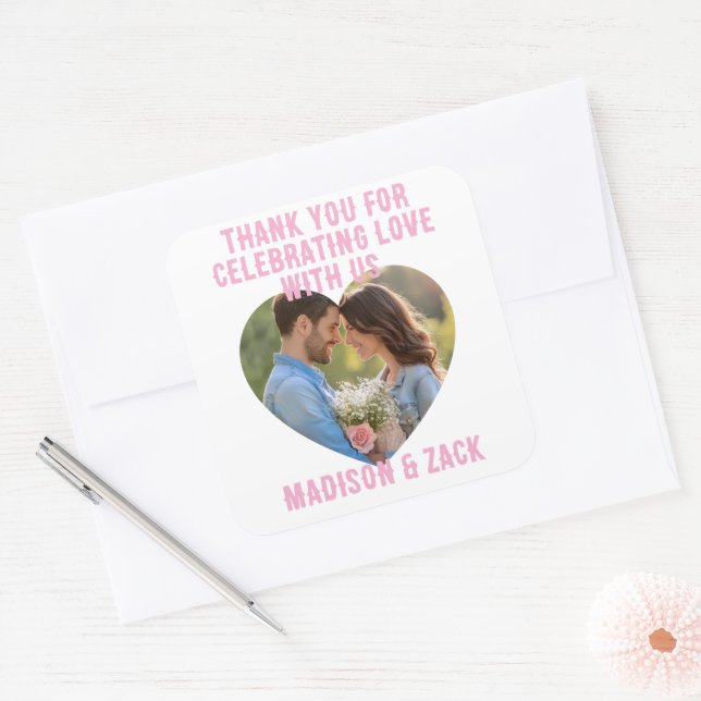 Adesivo Quadrado Obrigado por Celebrar o Amor FOTO  (Envelope)