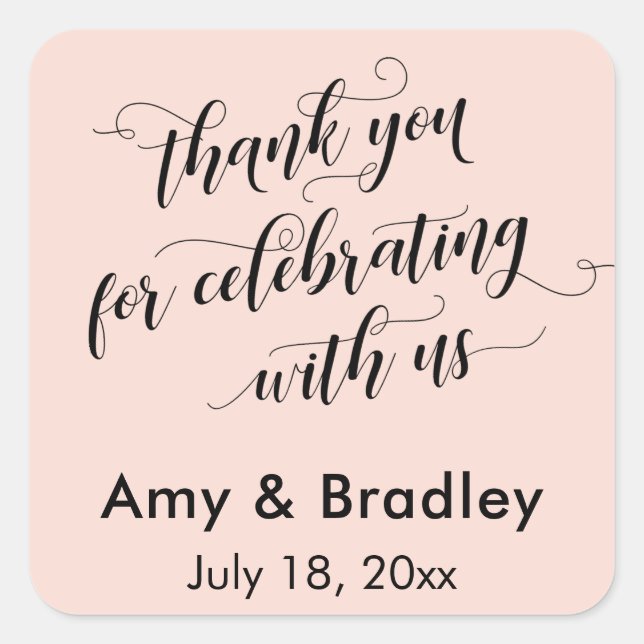 Adesivo Quadrado Obrigado por comemorar conosco - Rosa Esbranquiçad (Frente)