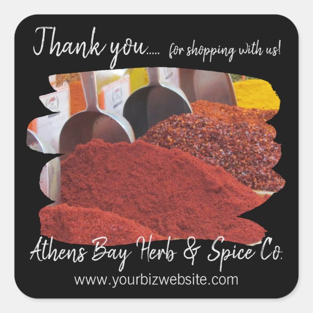 Adesivo Quadrado Obrigado por Comprar conosco Business Label (Frente)