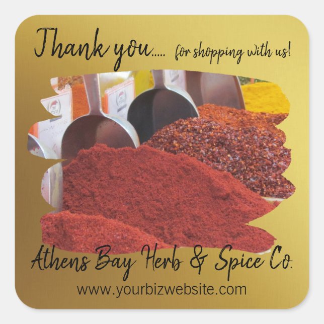 Adesivo Quadrado Obrigado por Comprar conosco Business Label (Frente)