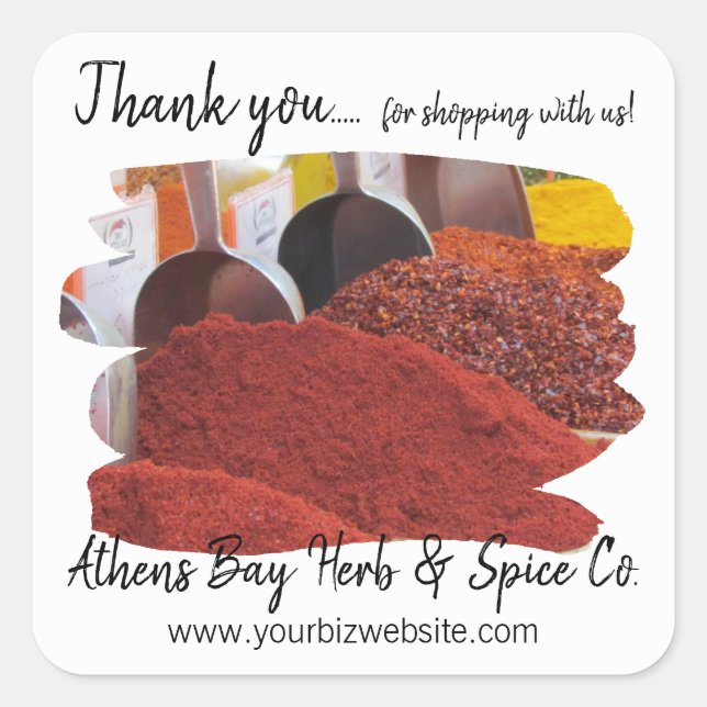 Adesivo Quadrado Obrigado por Comprar conosco Business Label (Frente)