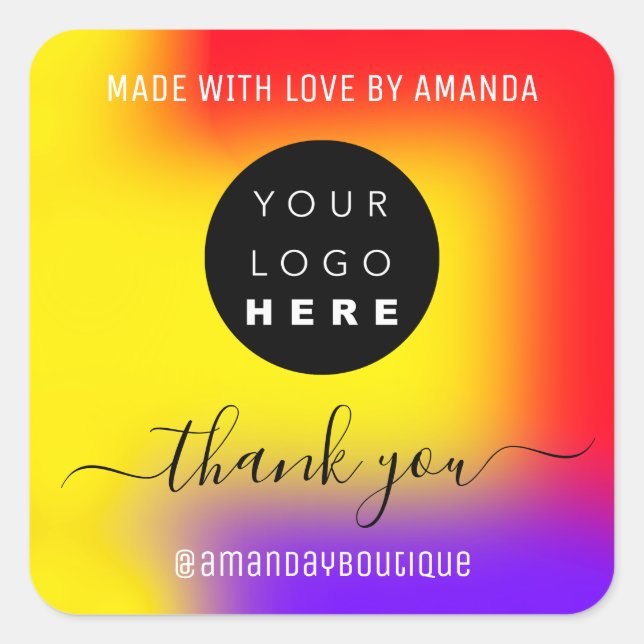 Adesivo Quadrado Obrigado Por Comprar Logotipo Personalizado Feito  (Frente)