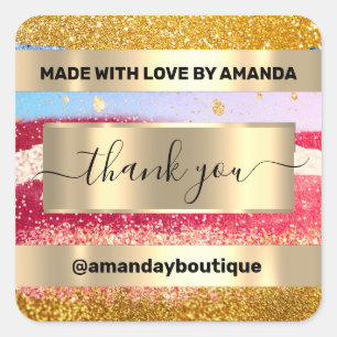 Adesivo Quadrado Obrigado Por Comprar O Favor Do Ouro Com Glitter P