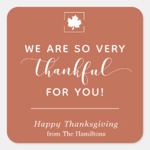 Adesivo Quadrado Obrigado por seu palerma de ação de graças em f