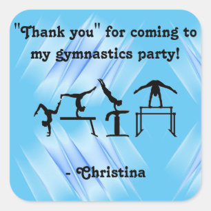 Adesivo Quadrado "Obrigado" por vir à minha Festa de Ginástica!