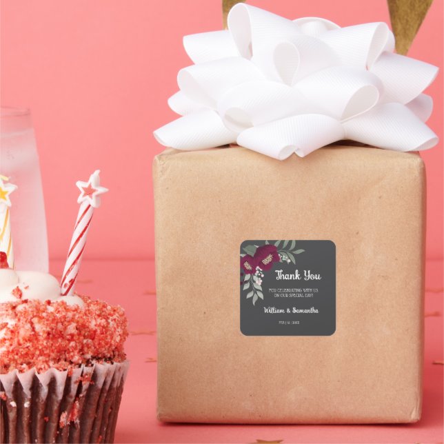 Adesivo Quadrado Obrigado por vir Floral Marsala Wedding (Festa)