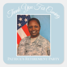 Adesivo Quadrado Obrigado por vir o azul de aposentadoria de Patric