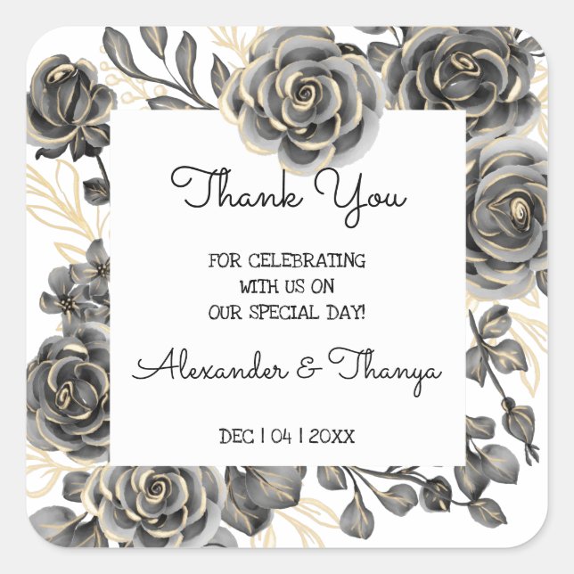 Adesivo Quadrado Obrigado por vir Rosas Negros. (Frente)