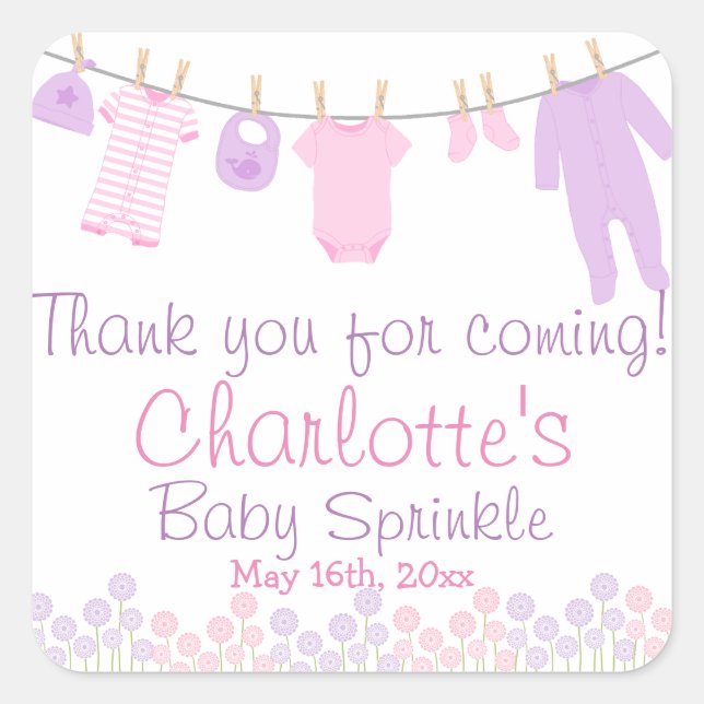 Adesivo Quadrado Obrigado Por Vir Roupas Pequenas, Bebê. (Frente)