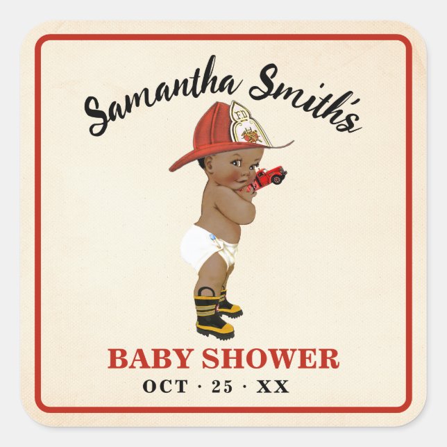 Adesivo Quadrado Obrigado por vir um Chá de fraldas de bombeiro (Frente)