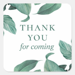 Adesivo Quadrado Obrigado por vir. Verde tropical aquarela