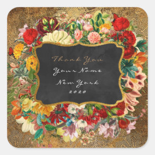 Adesivo Quadrado Obrigado Presente Barroco Dourado Cinza Floral