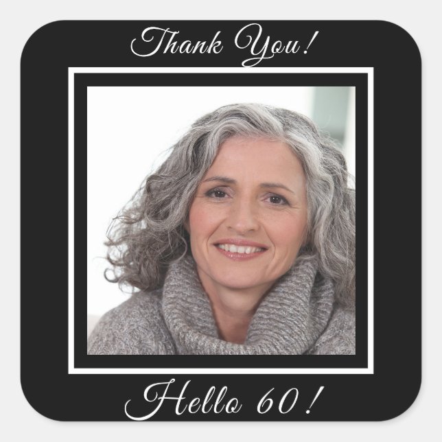 Adesivo Quadrado obrigado preto de 60 anos (Frente)