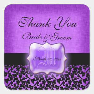 Adesivo Quadrado "Obrigado preto roxo você" damasco do casamento