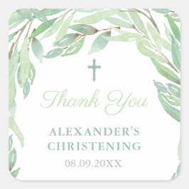 Adesivo Quadrado Obrigado Primavera Greenery Baptism ou Christening