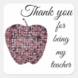 Adesivo Quadrado Obrigado Professora Apreciação Da Apple Vermelha M