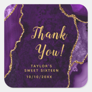 Adesivo Quadrado Obrigado Purple and Gold Agate Sweet Sixteen