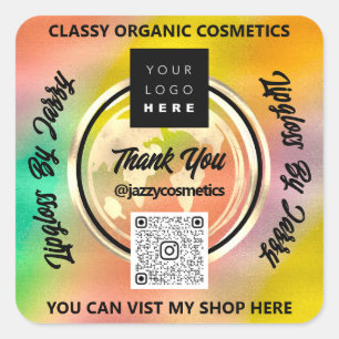 Adesivo Quadrado Obrigado QRCode Logo Mundo Terra Holográfico