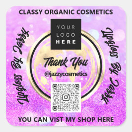 Adesivo Quadrado Obrigado QRCode Logo Mundo Terra PinkGlitter