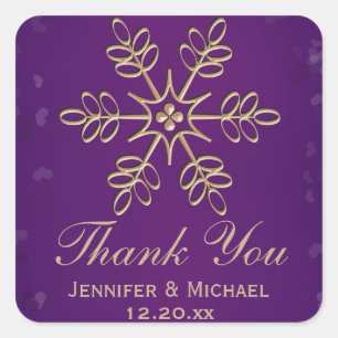 Adesivo Quadrado Obrigado que roxo e Dourado do floco de neve você