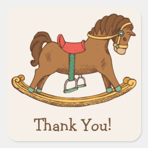 Adesivo Quadrado Obrigado retro do cavalo de balanço do brinquedo
