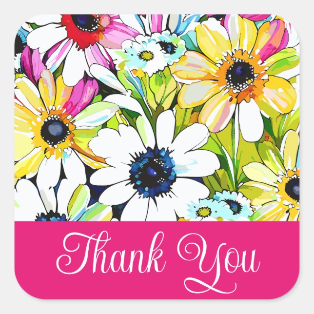 Adesivo Quadrado Obrigado rosa. (Frente)